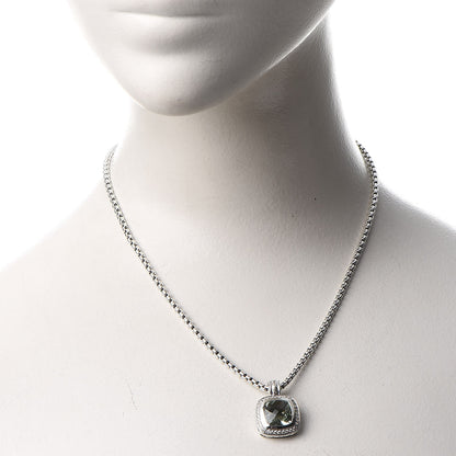 David Yurman Sterling Silver 14K Yellow Gold Diamond Prasiolite 11mm Albion Pendant Necklace 2 of 7