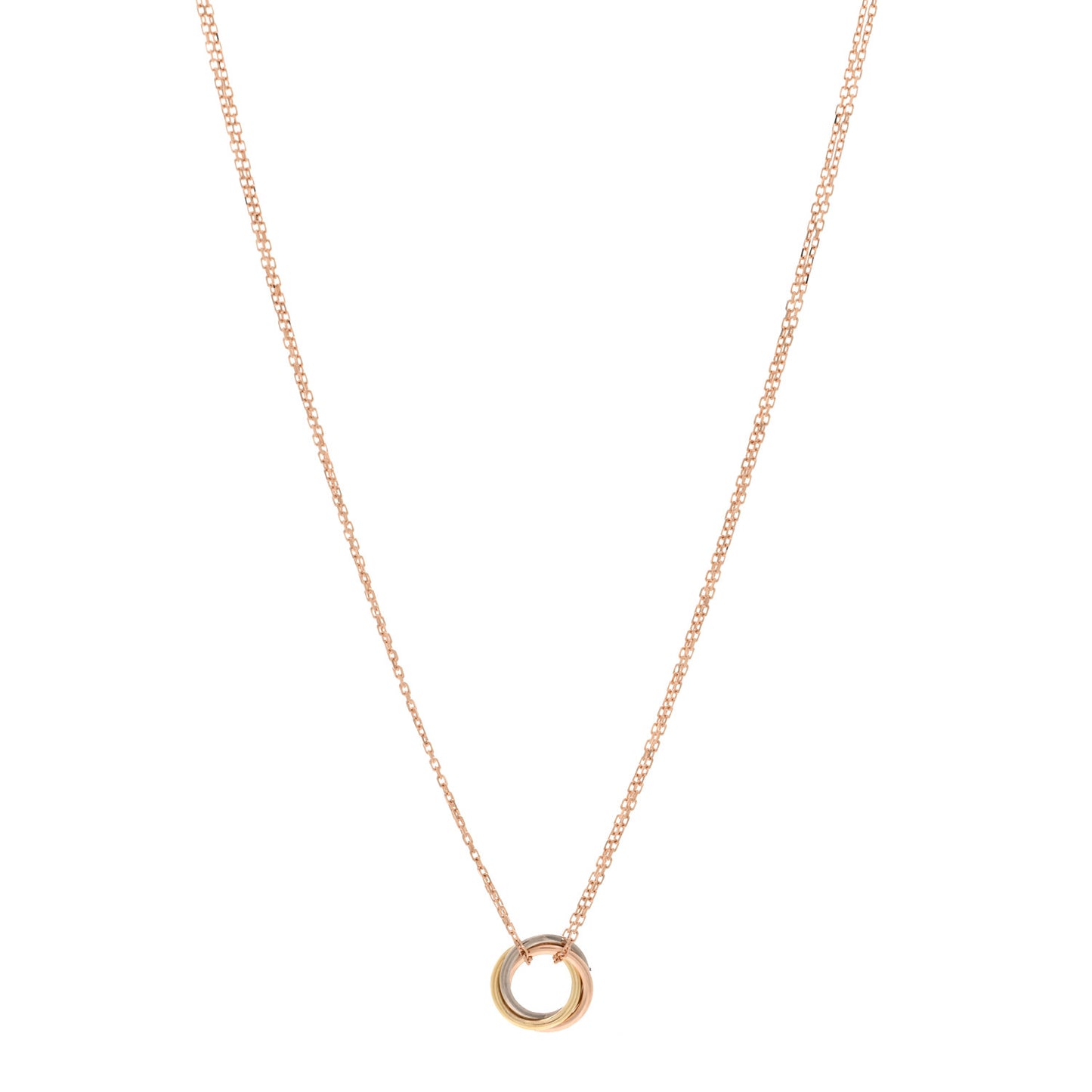 18K Pink Yellow White Gold Trinity Double Chain Pendant Necklace