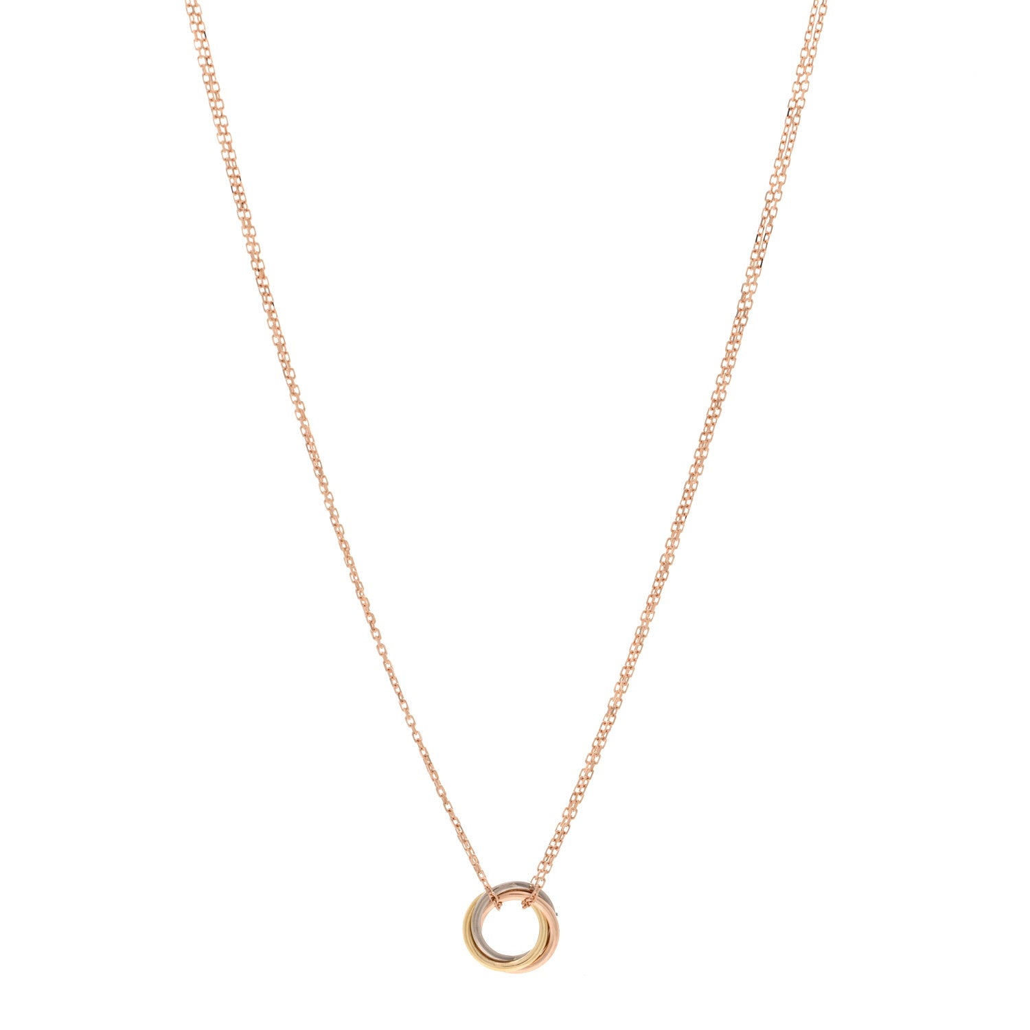 Cartier 18K Pink Yellow White Gold Trinity Double Chain Pendant Necklace 1 of 5