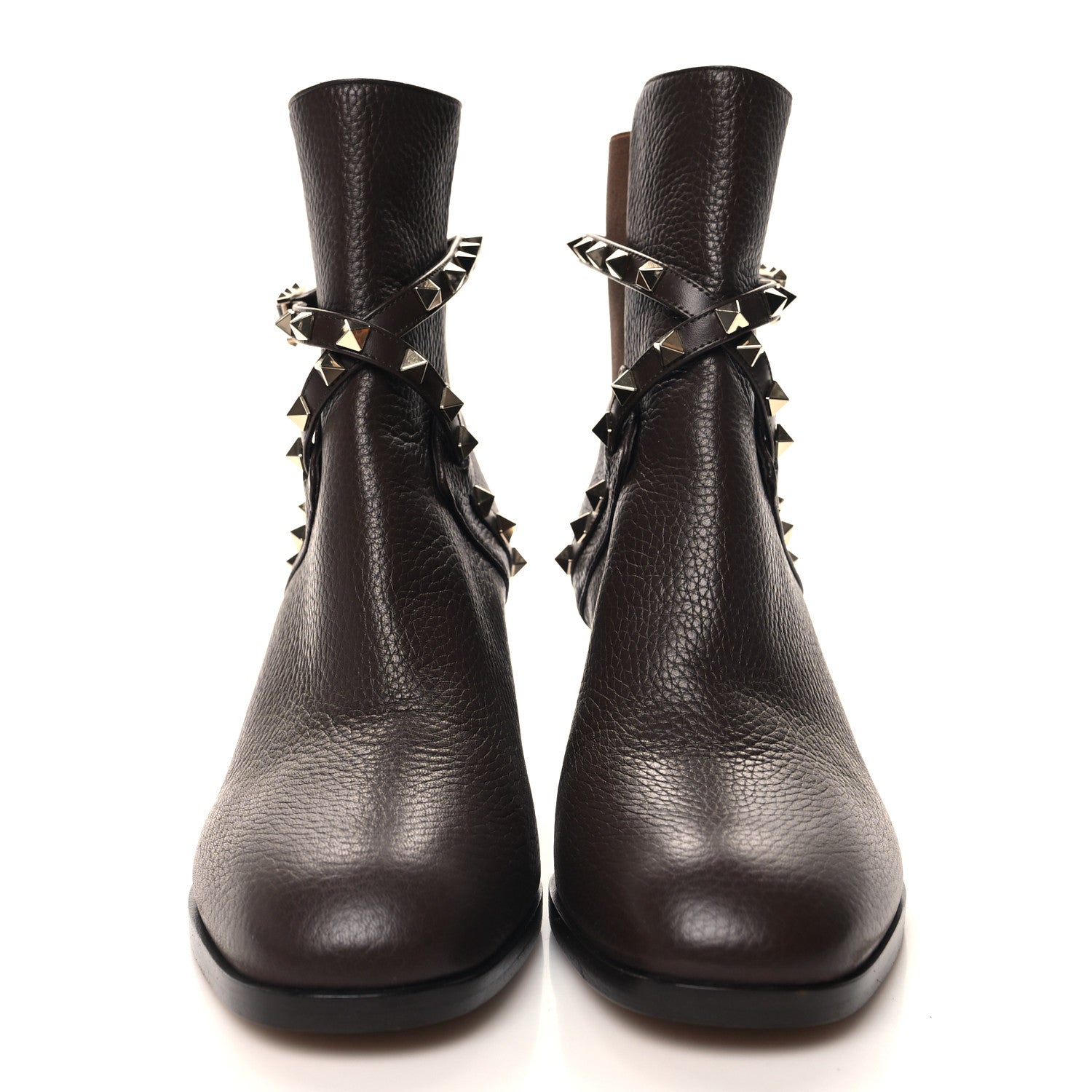 Valentino Garavani Pebbled Calfskin Rockstud Double Buckle 70mm Block Heel Ankle Boots 39.5 Fondant 2 of 8