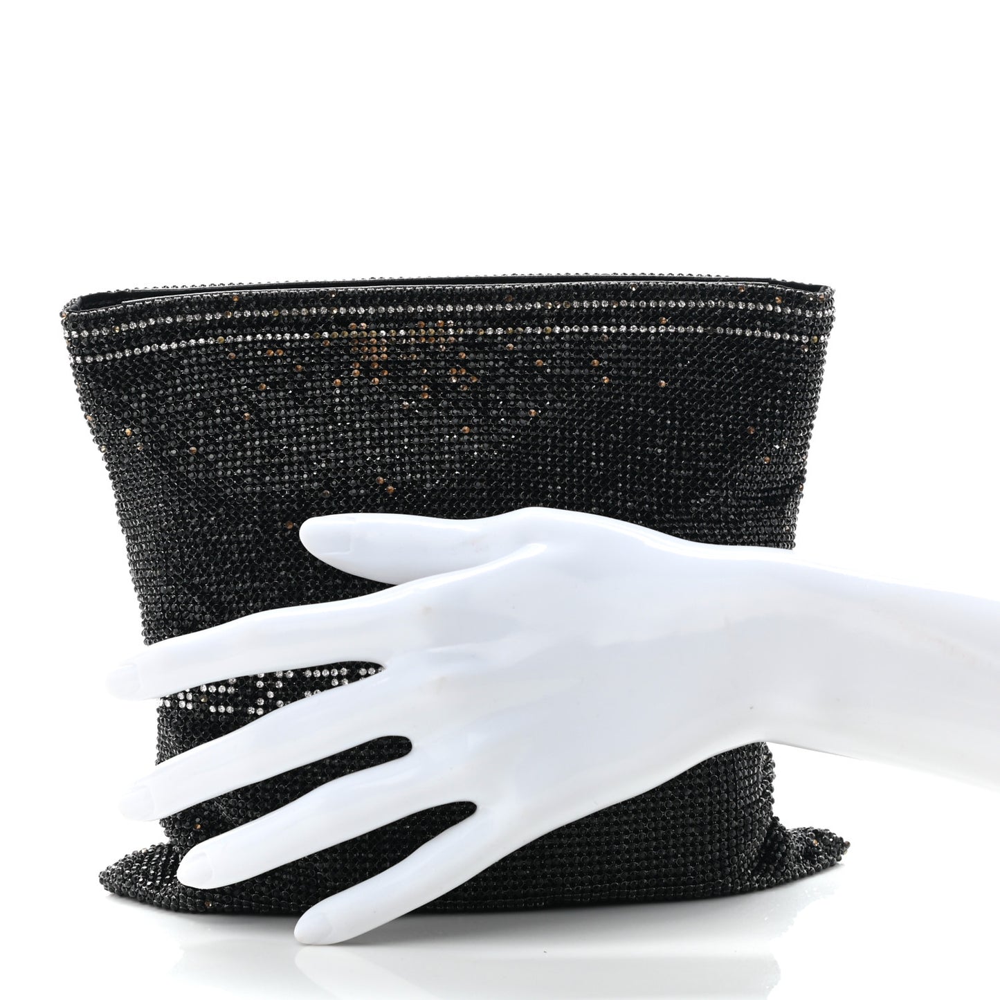 Rhinestone Chain Mesh Wanglock Logo Pouch Black White