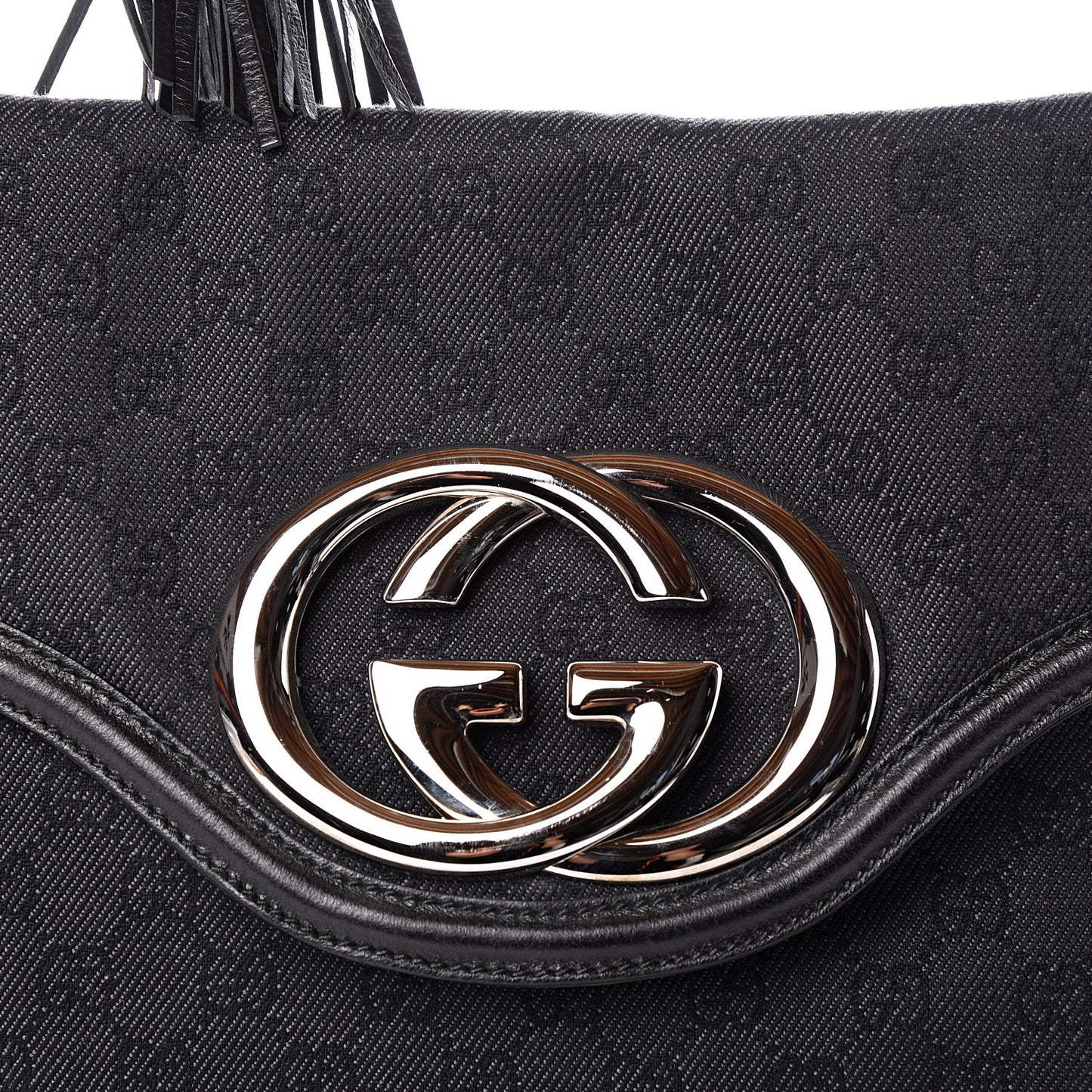 Denim Monogram Britt Tassel Shoulder Bag Black