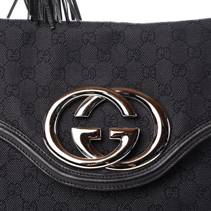 Gucci Denim Monogram Britt Tassel Shoulder Bag Black 13 of 13