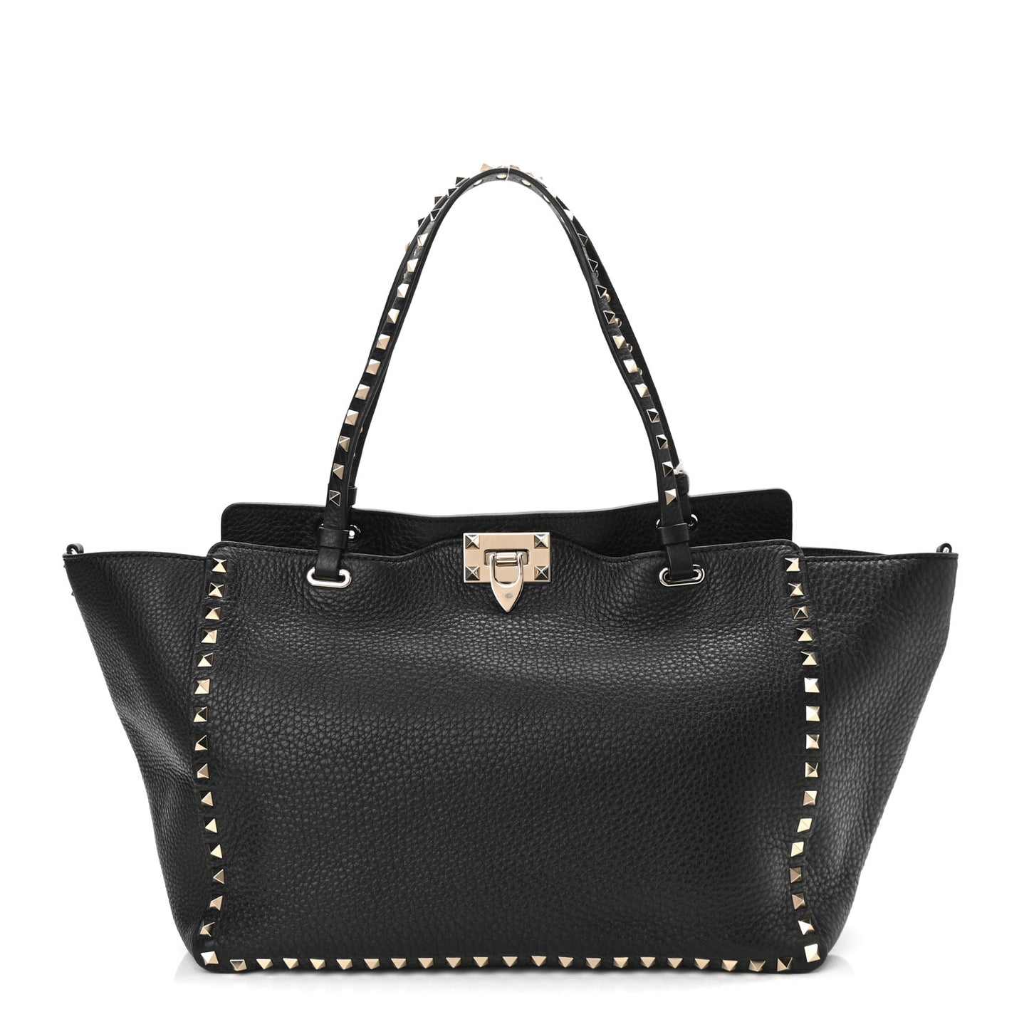 Pebbled Calfskin Medium Rockstud Tote Black