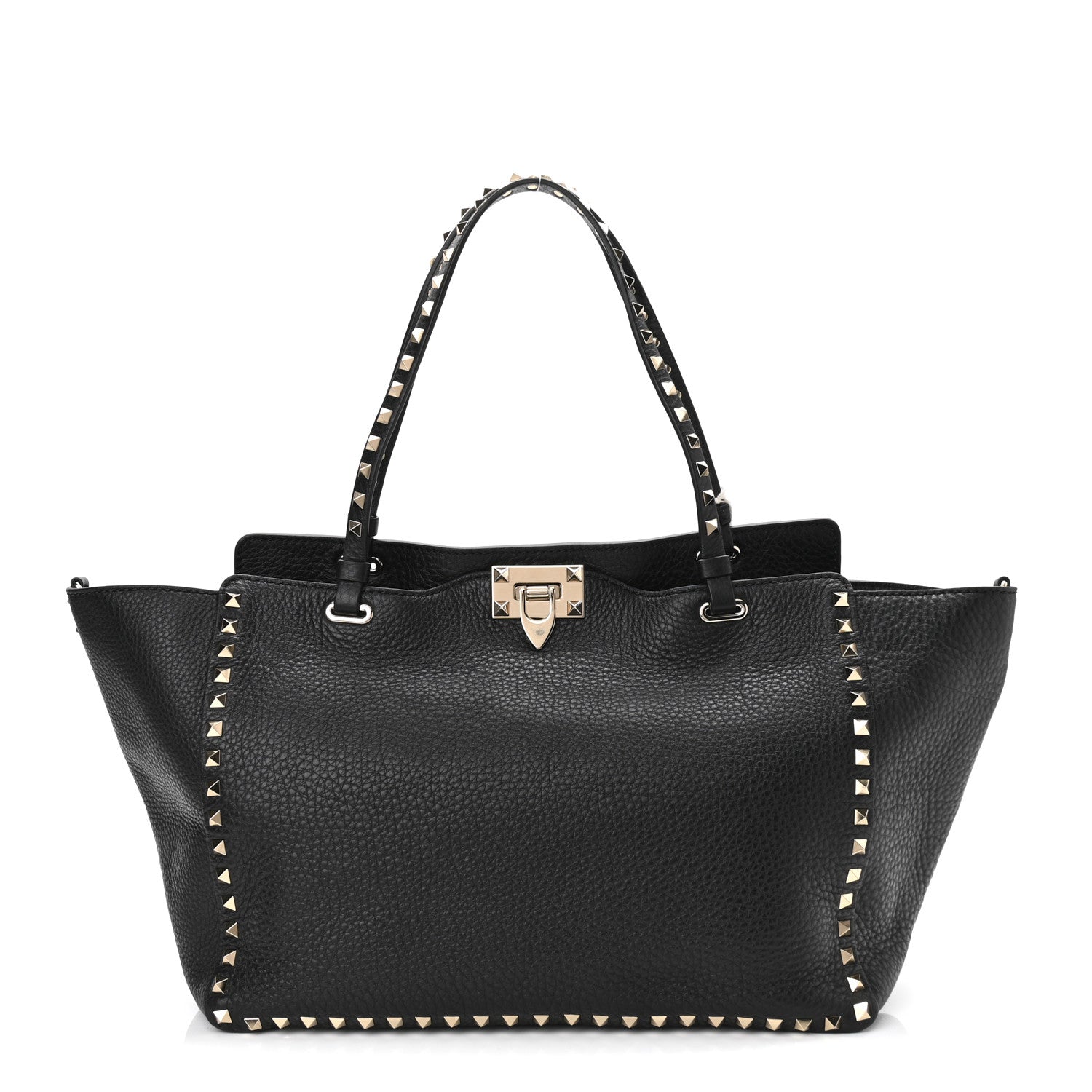 Valentino Garavani Pebbled Calfskin Medium Rockstud Tote Black 2 of 9