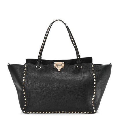 Valentino Garavani Pebbled Calfskin Medium Rockstud Tote Black 2 of 9