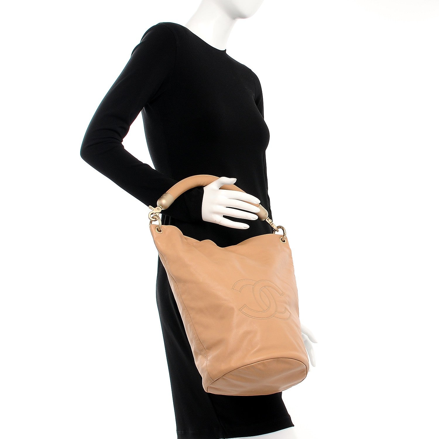 Chanel Calfskin CC Bucket Bag Beige 2 of 12