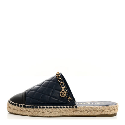 Chanel Lambskin Quilted CC Chain Espadrille Mules 36 Navy Black 1 of 9