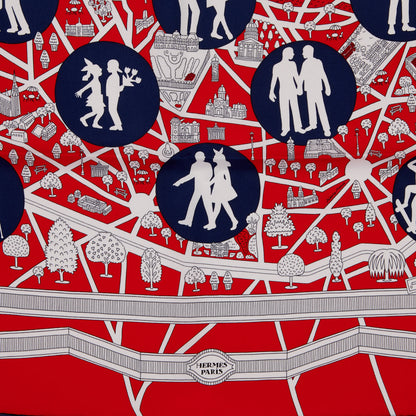 Hermes Silk Les Nouveaux Amoureux de Paris Scarf 90 Rouge Vif Marine Blanc 2 of 3