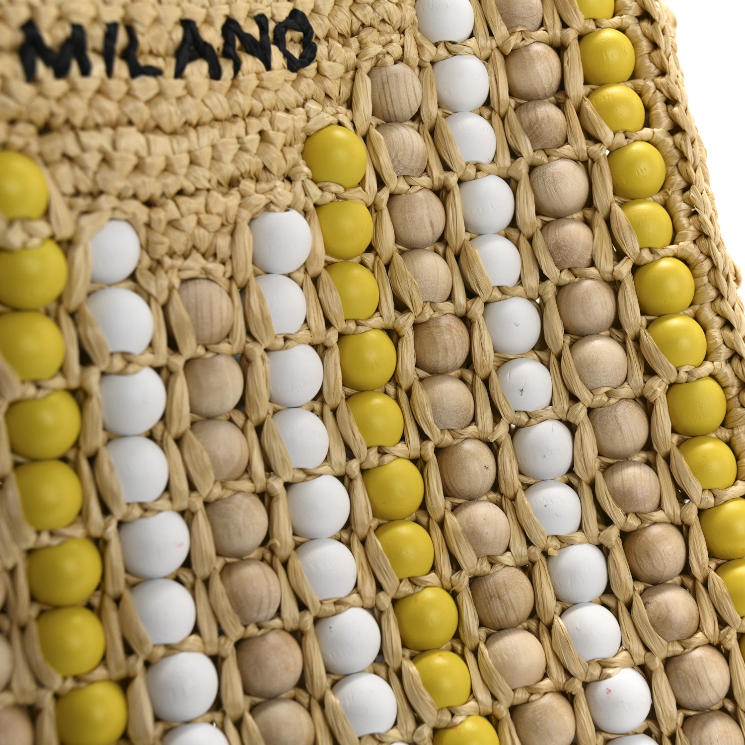 Prada Raffia Wood Bead Embroidered Logo Tote Bag Naturale 11 of 12