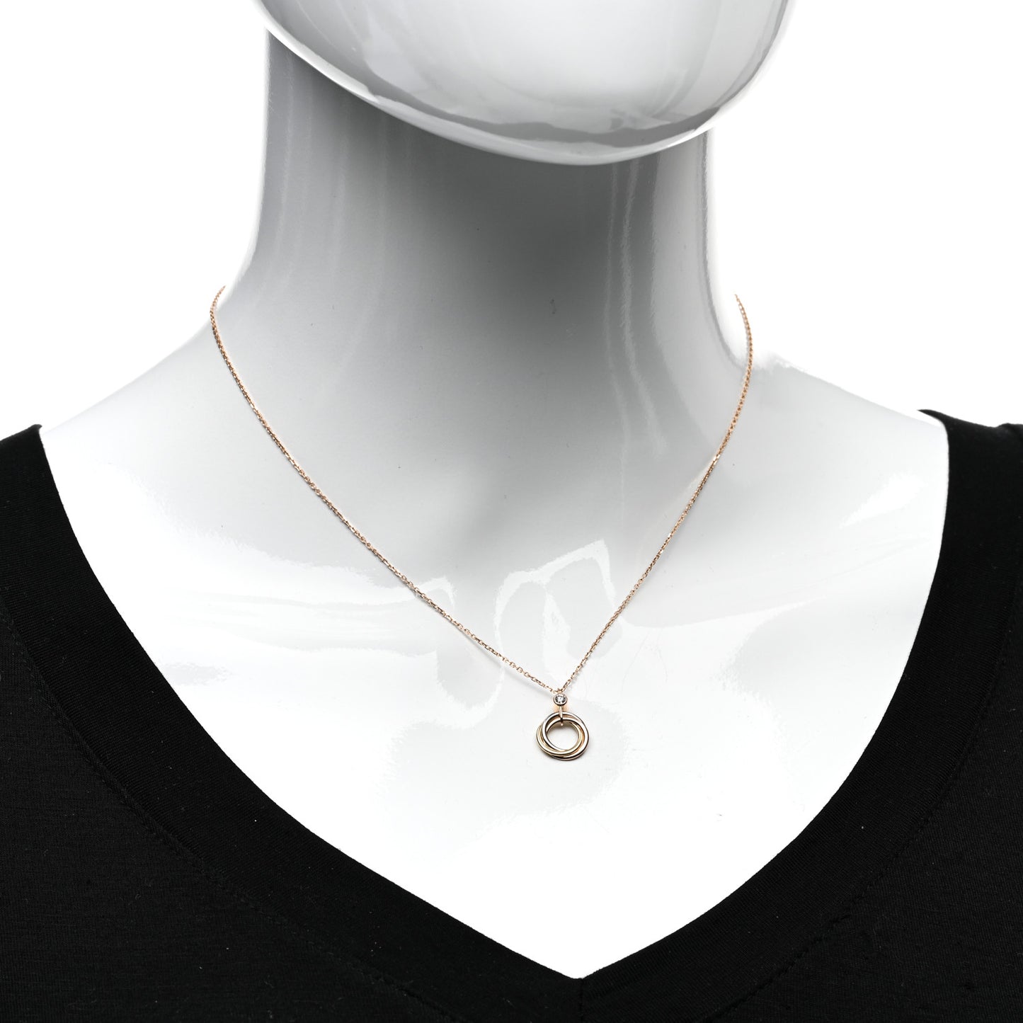 18K Pink Yellow White Gold Diamond Trinity Pendant Necklace