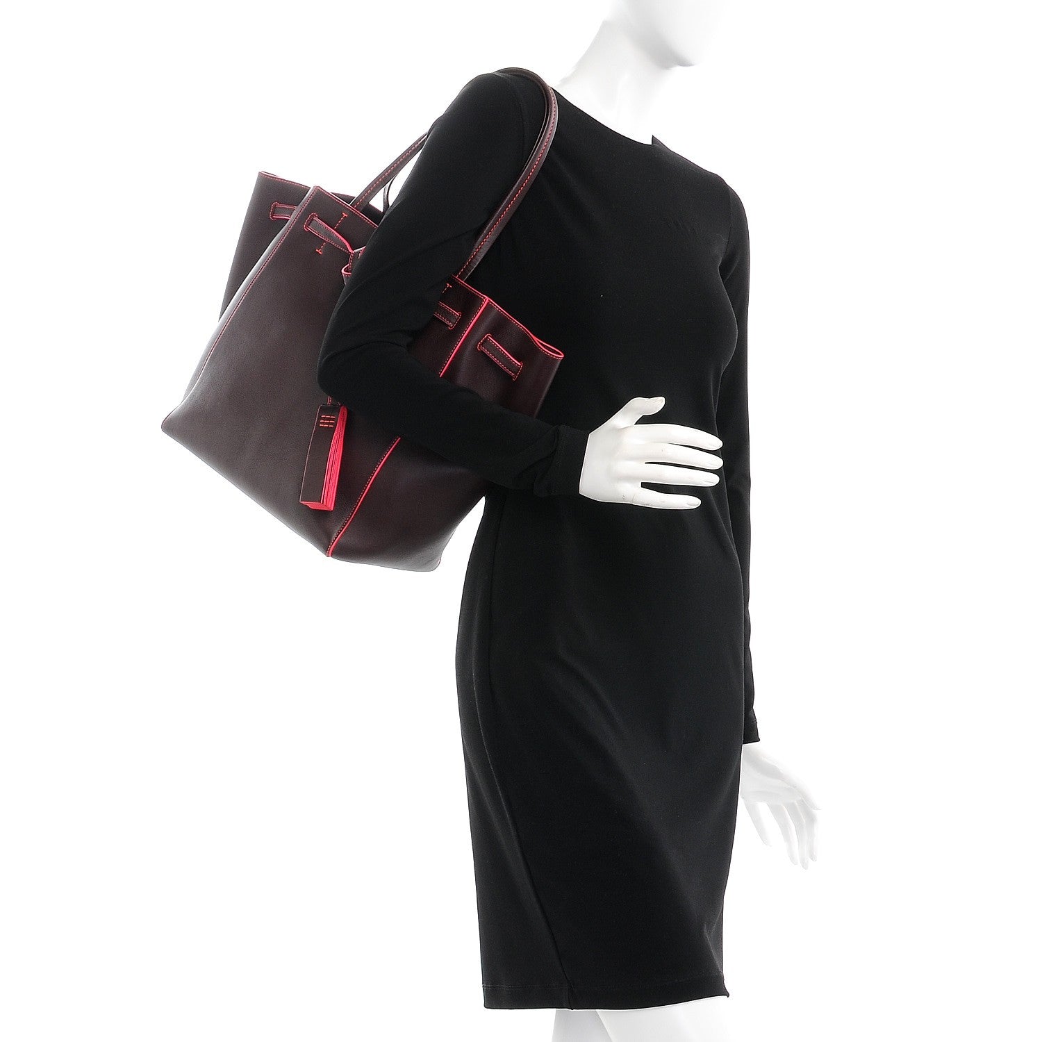 Celine Smooth Calfskin Small Tassel Cabas Phantom Burgundy Pink 2 of 7