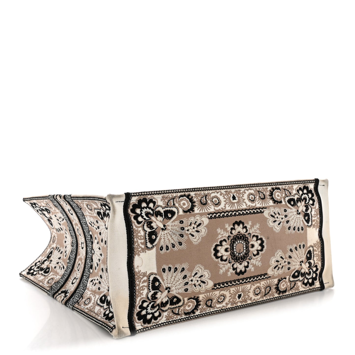 Canvas Embroidered Large Butterfly Bandana Book Tote Beige Multicolor