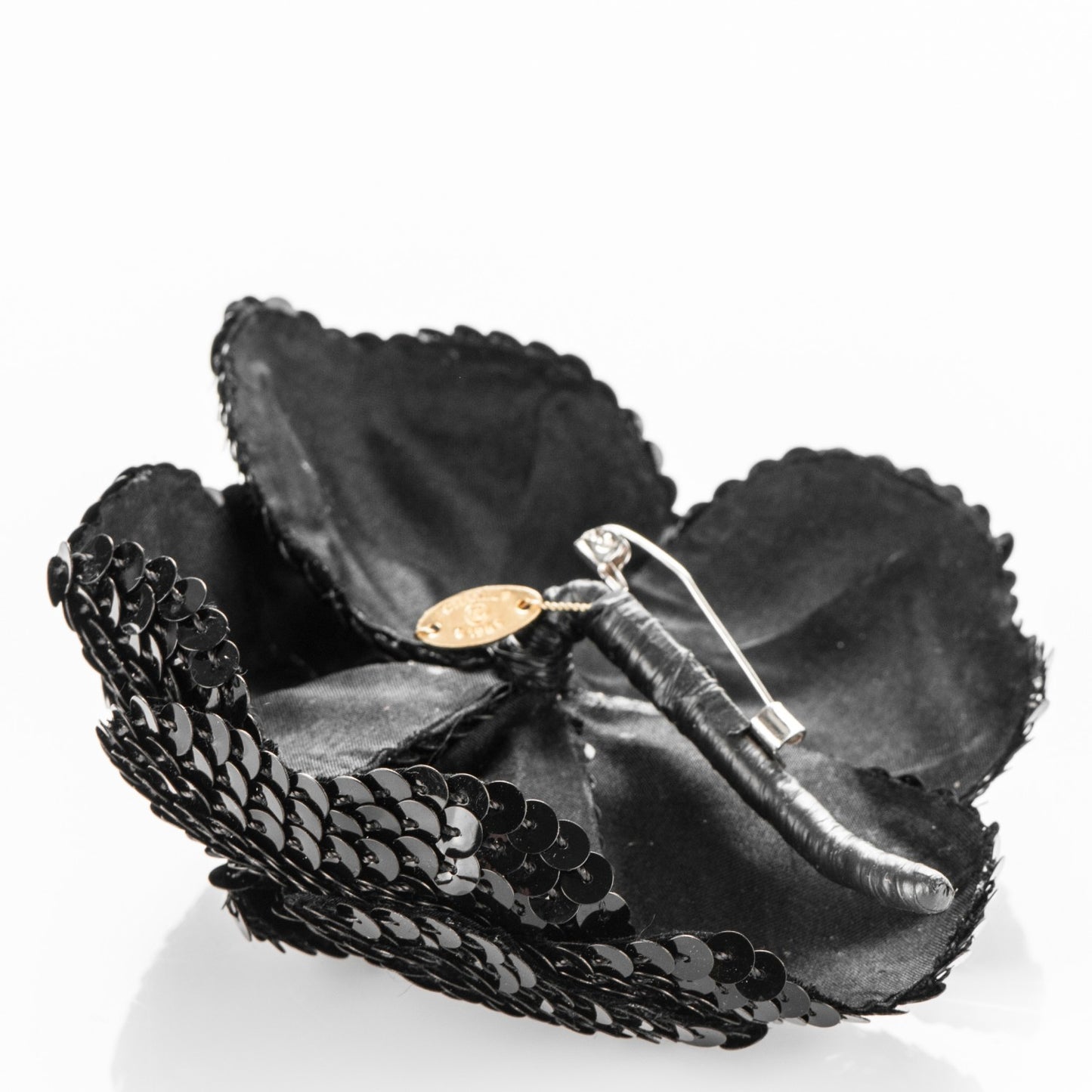 Sequin Camellia Brooch Pin Black