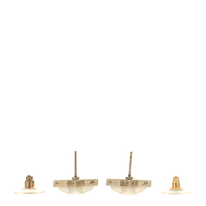Chanel Resin Metal CC Star Earrings Gold Pearly White 3 of 4