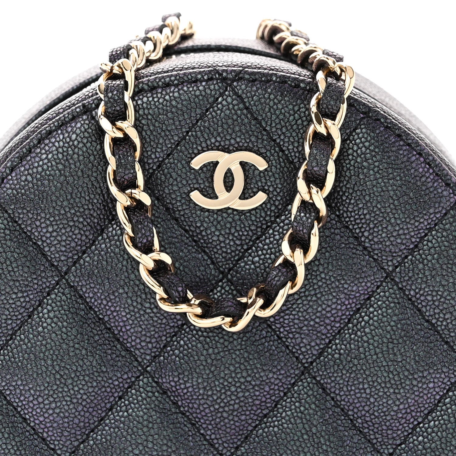 Chanel Iridescent Caviar Quilted Round Clutch With Chain Black 8 of 10