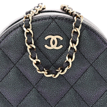 Chanel Iridescent Caviar Quilted Round Clutch With Chain Black 8 of 10