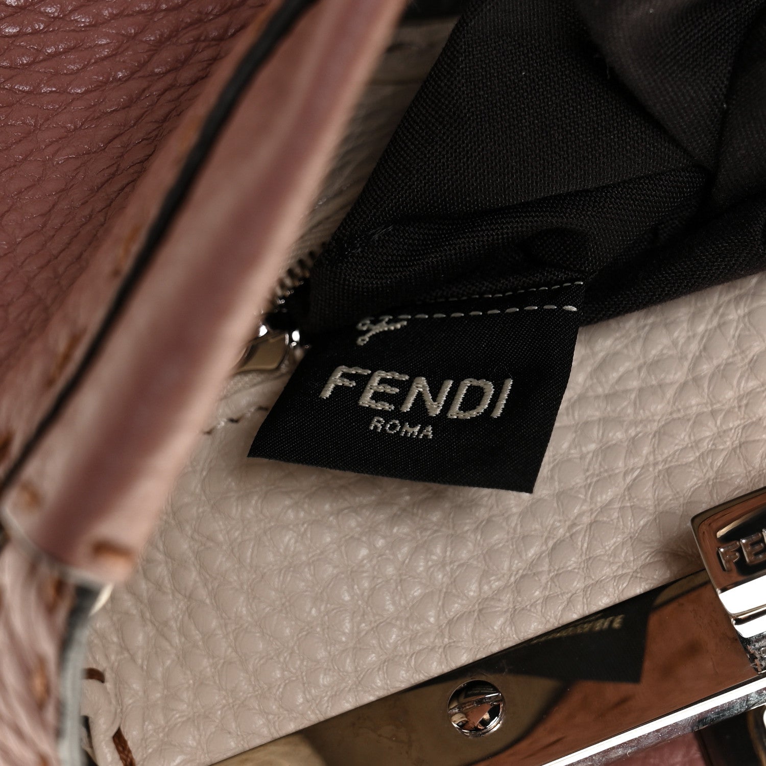 Fendi Cuoio Romano Selleria Bi-Color Mini Peekaboo Iconic Satchel English Rose Camelia 8 of 12
