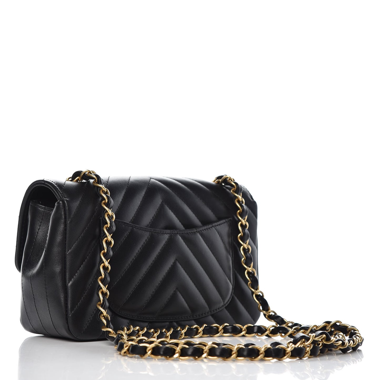 Lambskin Chevron Quilted Mini Rectangular Flap Black