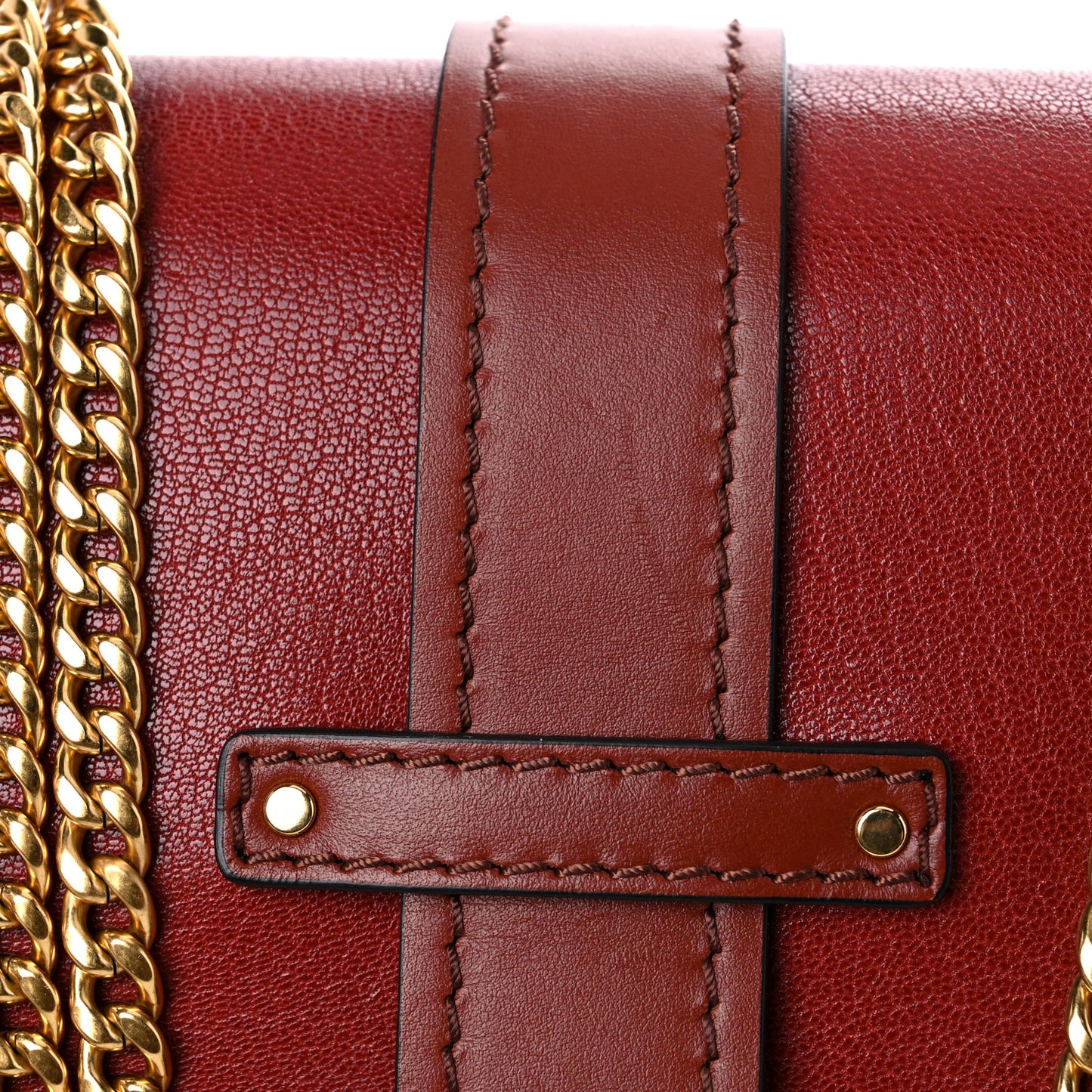 Shiny Goatskin Calfskin Mini Aby Chain Shoulder Bag Sepia Brown