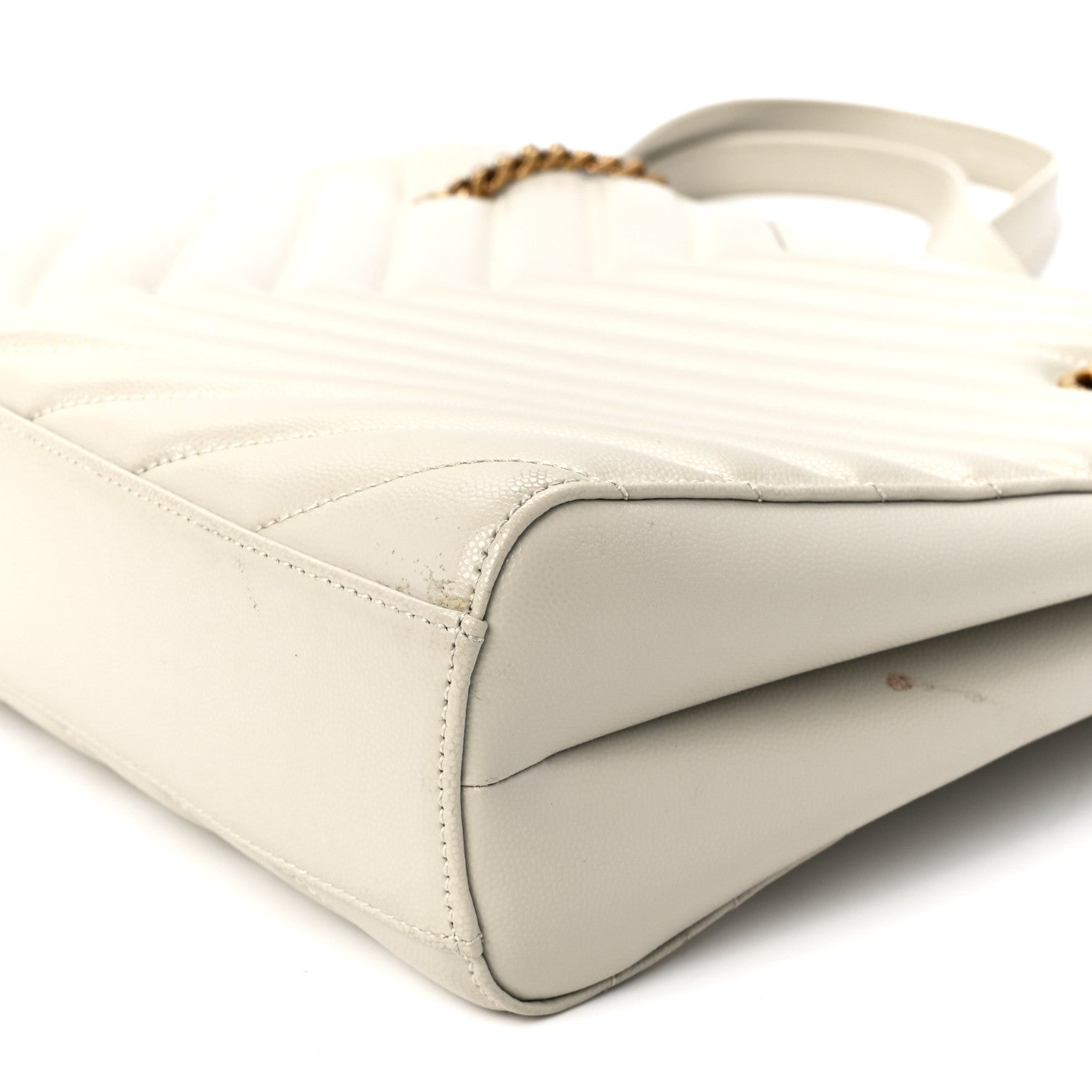 Saint Laurent Grain de Poudre Matelasse Chevron Medium Tribeca Shopping Bag Crema Soft 12 of 12
