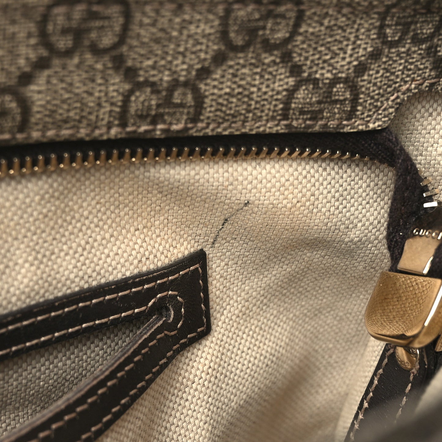 GG Supreme Monogram Selleria Calfskin Small Flat Side Zip Messenger Bag Beige Ebony Cocoa Dark Chocolate