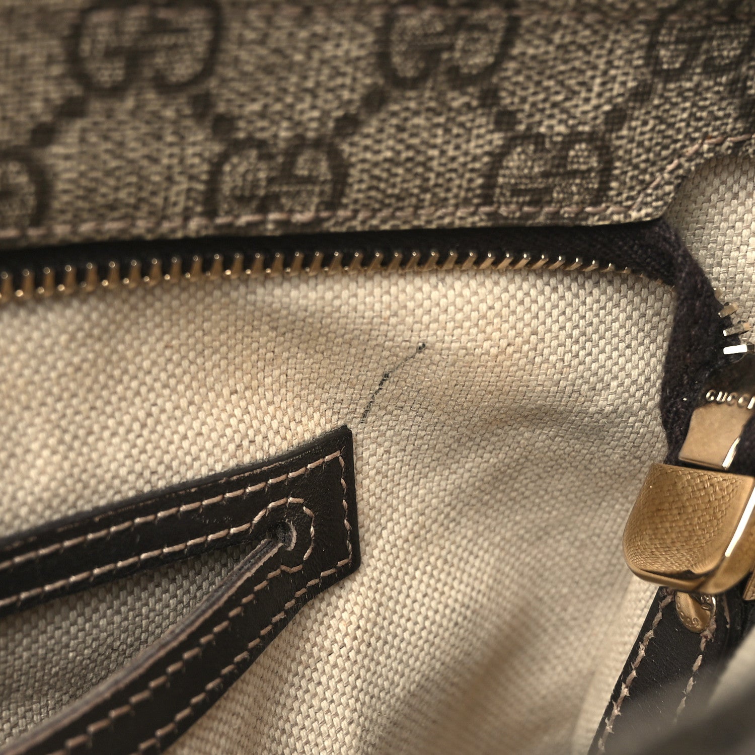 Gucci GG Supreme Monogram Selleria Calfskin Small Flat Side Zip Messenger Bag Beige Ebony Cocoa Dark Chocolate 11 of 11