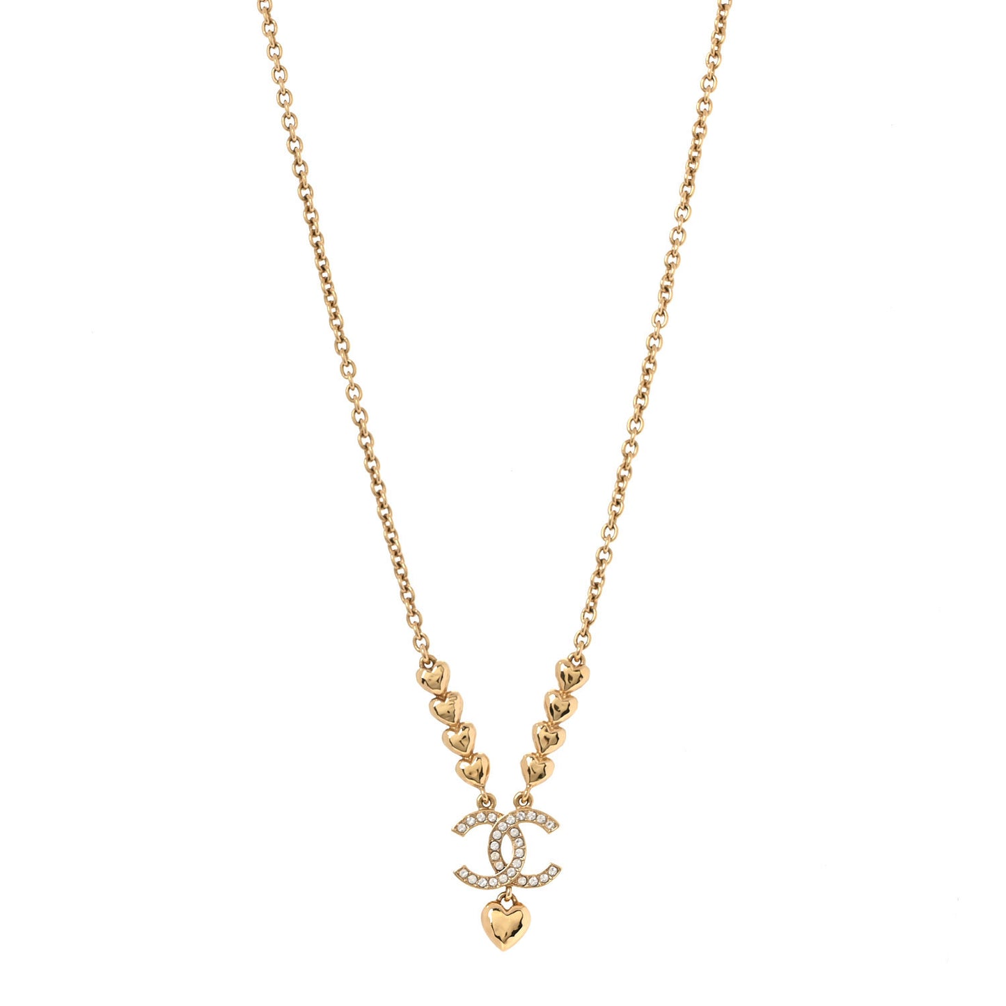 Crystal CC Heart Link Pendant Necklace Gold