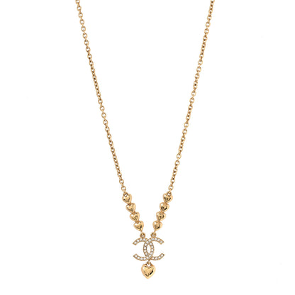 Chanel Crystal CC Heart Link Pendant Necklace Gold 1 of 4