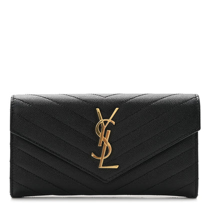 Saint Laurent Grain De Poudre Matelasse Chevron Monogram Flap Wallet Black 1 of 8