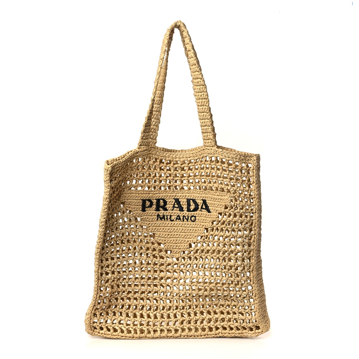 Yarn Raffia Effect Crochet Logo Embroidered Tote Bag Naturale