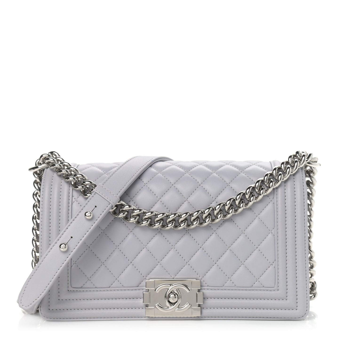 Lambskin Quilted Medium Boy Flap Grey