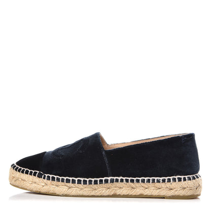 Chanel Velvet CC Espadrilles 38 Dark Navy Black 1 of 10