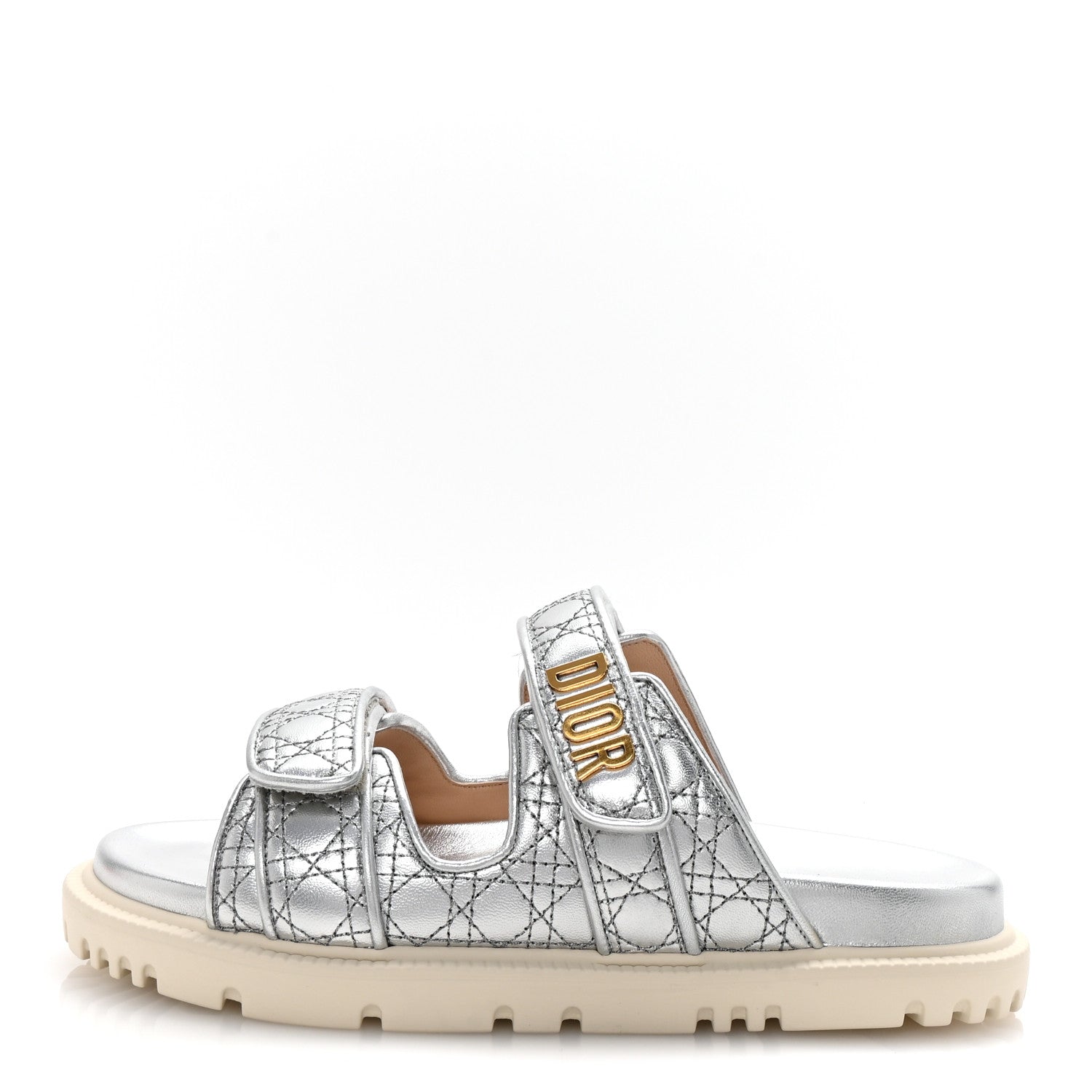 Christian Dior Laminated Sheepskin Cannage Dior Or Dioract Slide Sandals 37 Steel 1 of 9