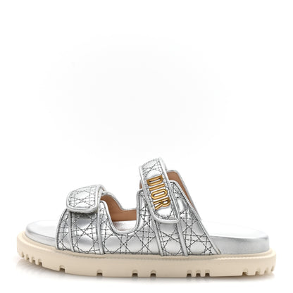 Christian Dior Laminated Sheepskin Cannage Dior Or Dioract Slide Sandals 37 Steel 1 of 9