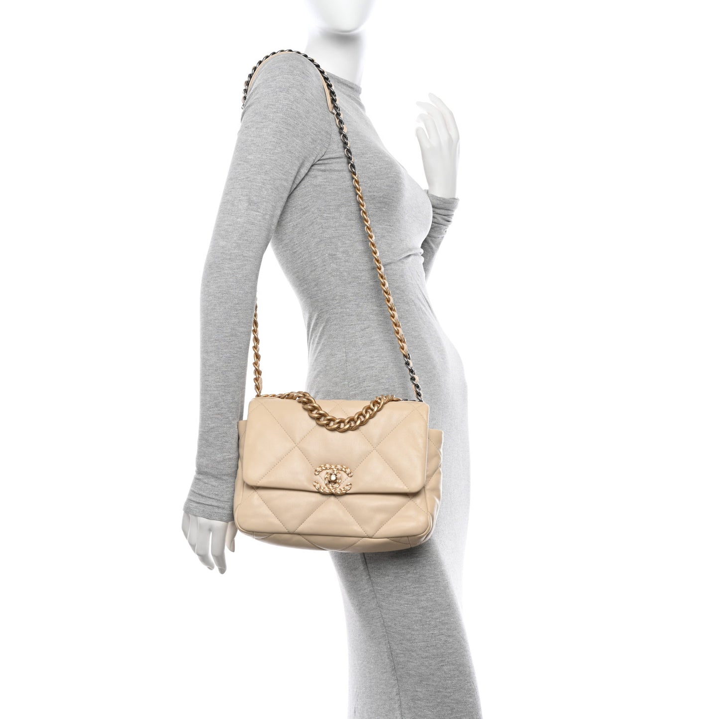 Lambskin Quilted Medium Chanel 19 Flap Beige