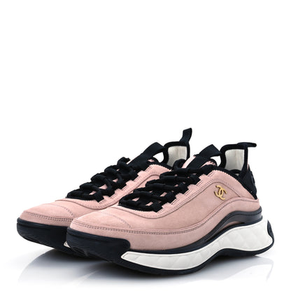 Chanel Suede Calfskin Nylon Grosgrain CC Sneakers 40 Light Pink 4 of 13