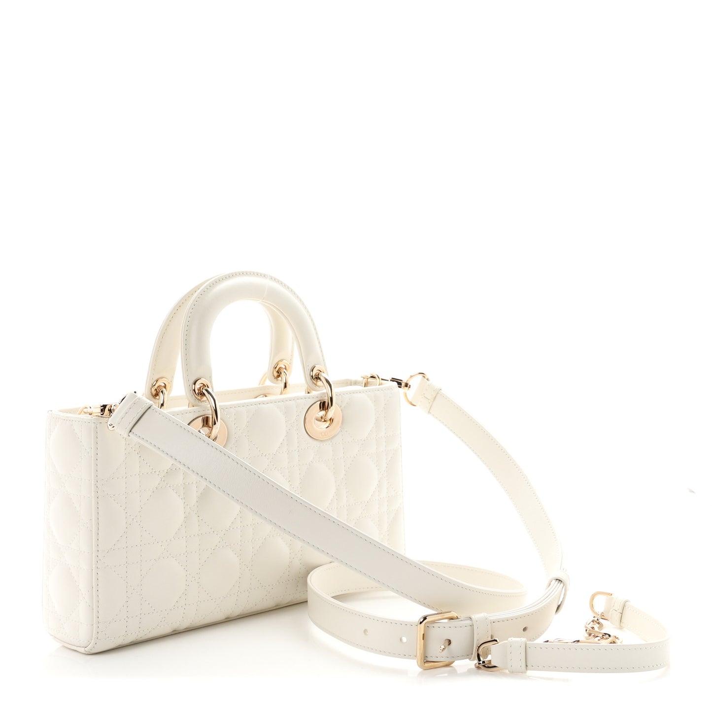 Lambskin Cannage Medium Lady D-Joy White