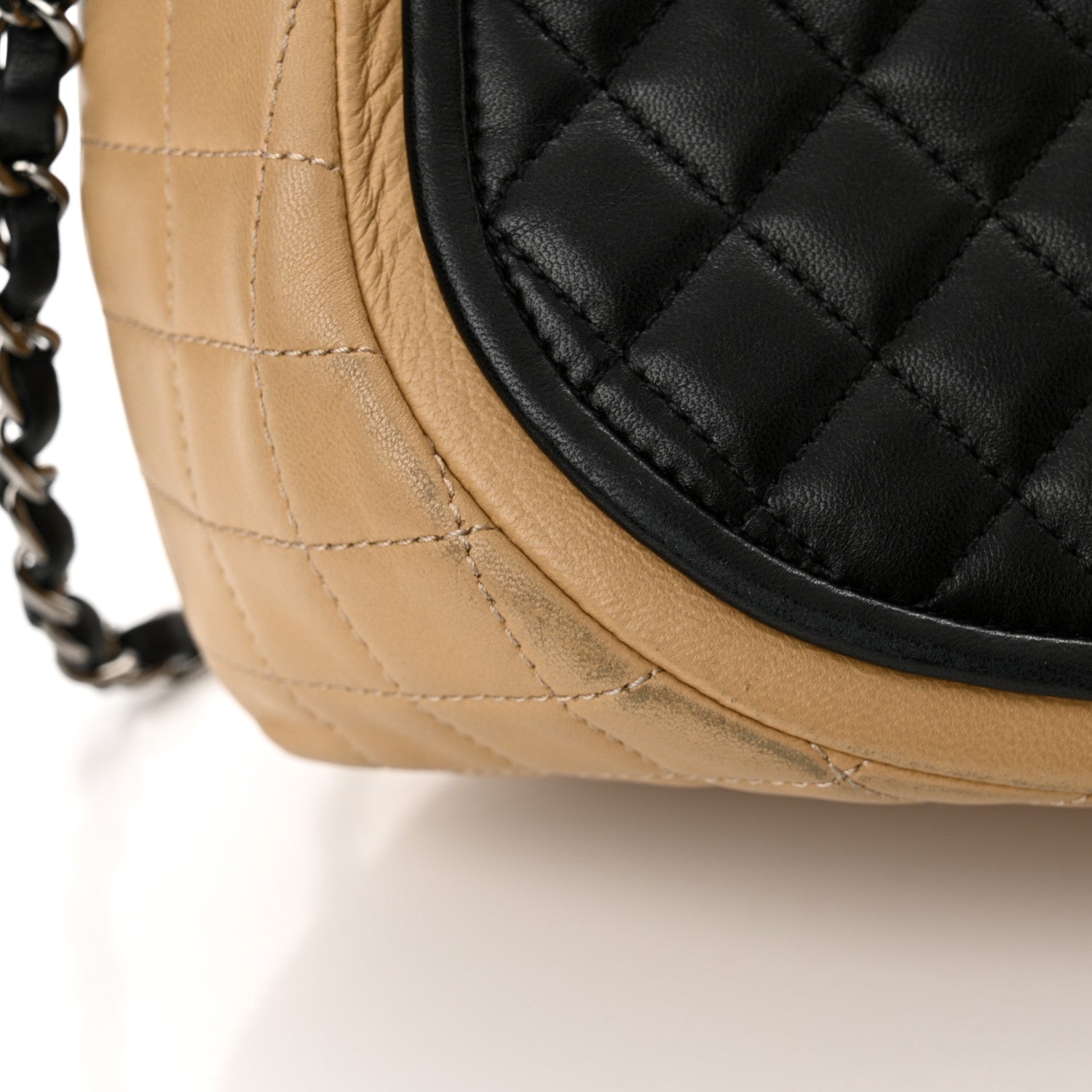 Chanel Lambskin Quilted Classic Twist Crescent Flap Black Beige 14 of 15