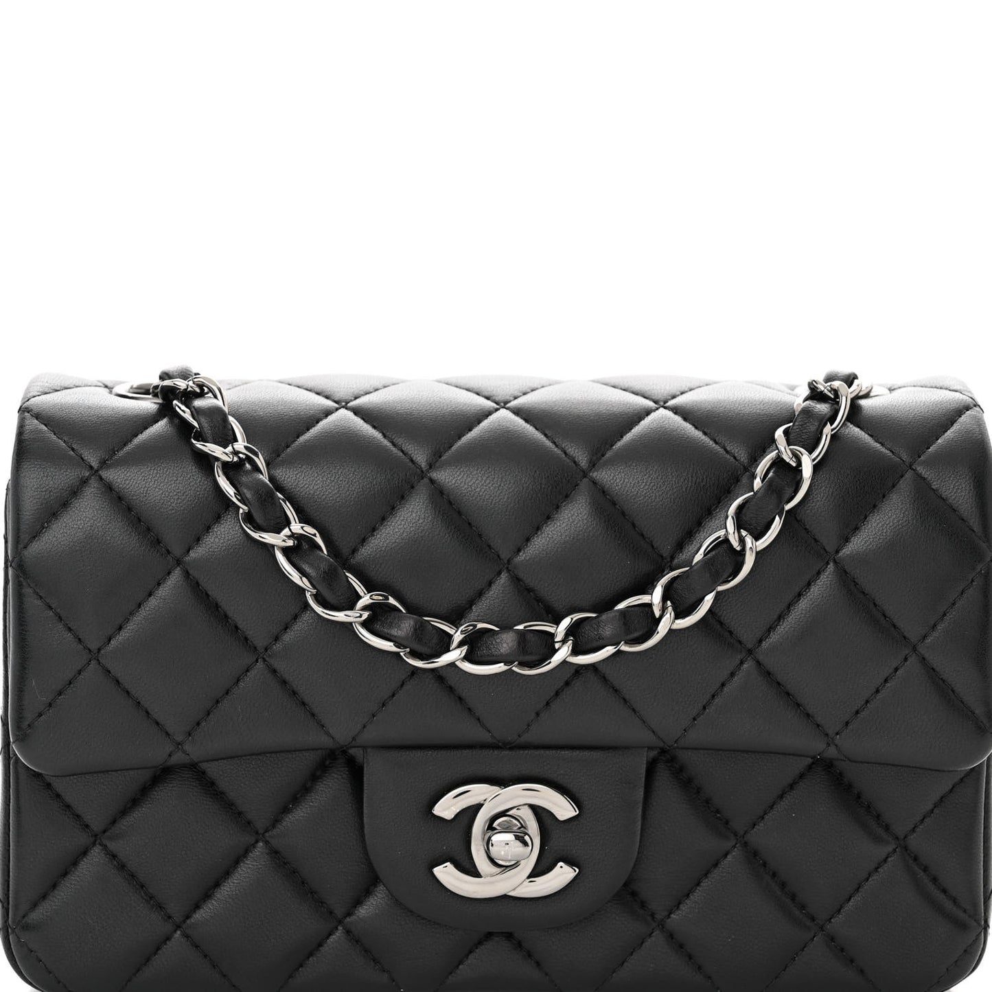 Lambskin Quilted Mini Rectangular Flap Black