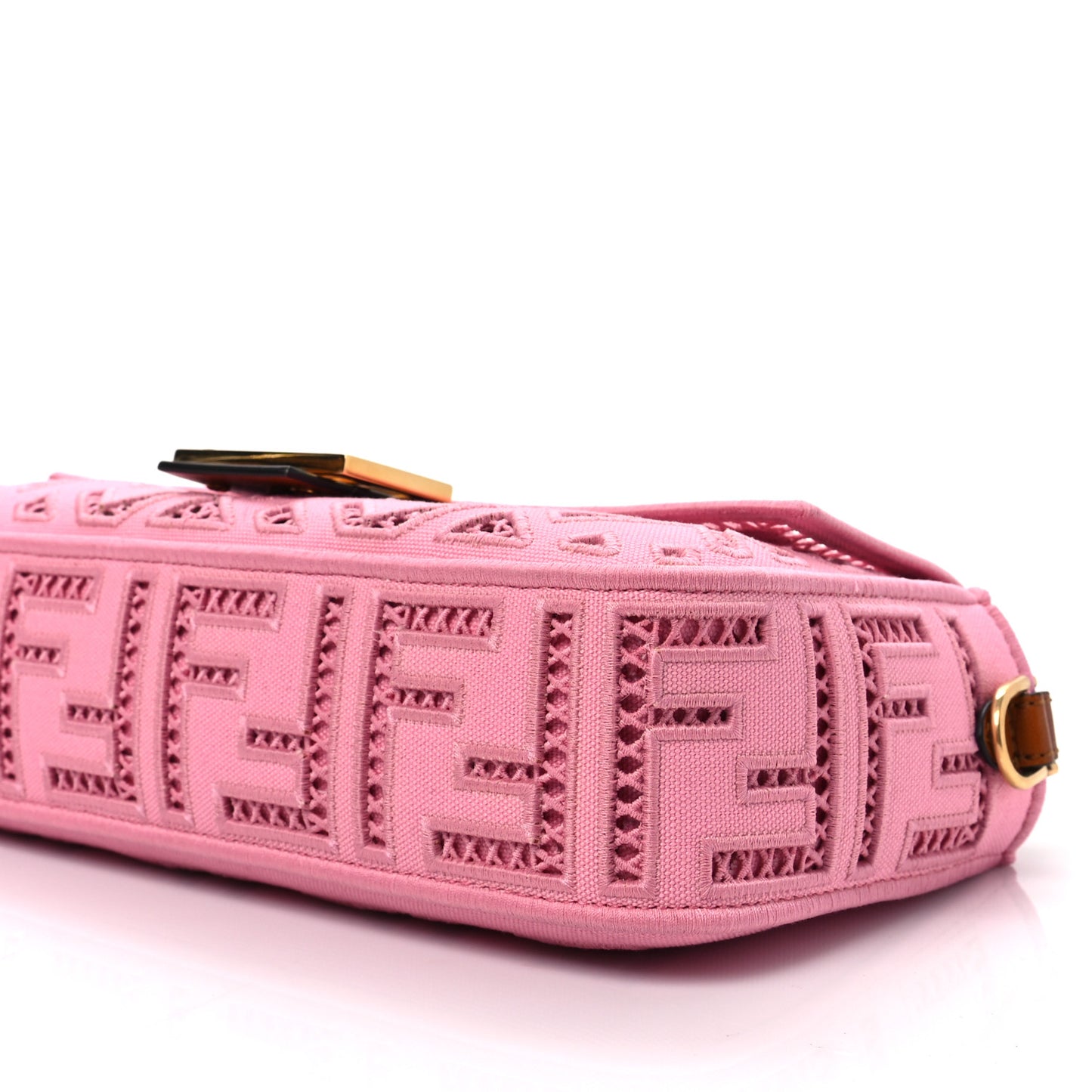 Canvas Cuoio Agata FF Ajour Embroidered Baguette Ciclamino Cuoio