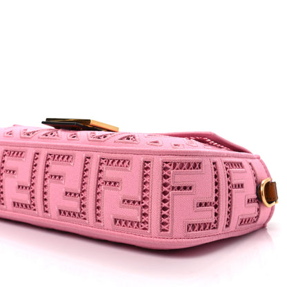 Fendi Canvas Cuoio Agata FF Ajour Embroidered Baguette Ciclamino Cuoio 6 of 6