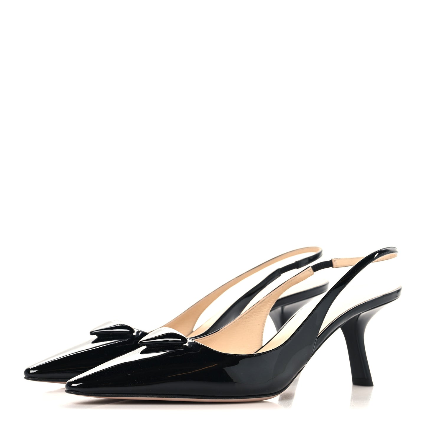 Patent Triangle Logo Pointed Toe 75mm Slingback Pumps 41 Black