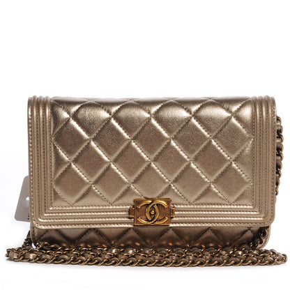 Chanel Metallic Lambskin Quilted Boy Wallet On Chain WOC Gold 1 of 9