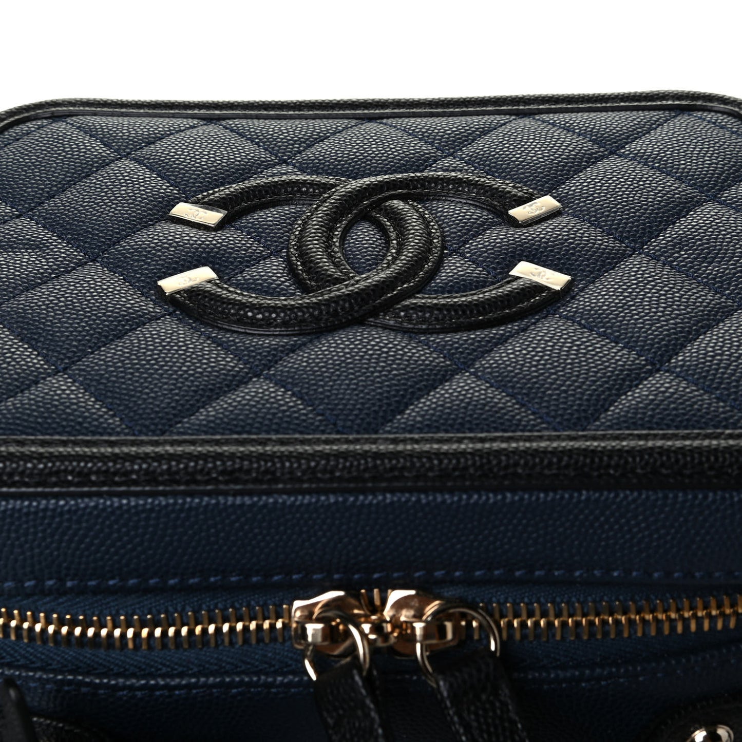 Caviar Quilted Small CC Filigree Vanity Case Navy Black