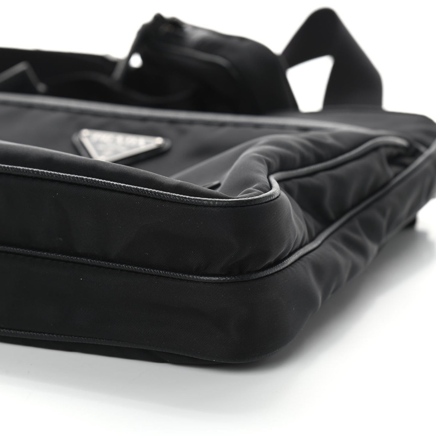 Re-Nylon Saffiano Pocket Flat Messenger Bag Black