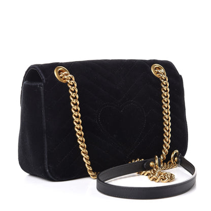 Gucci Velvet Matelasse Marquise Crystals Embroidered Small GG Marmont Shoulder Bag Black 3 of 9
