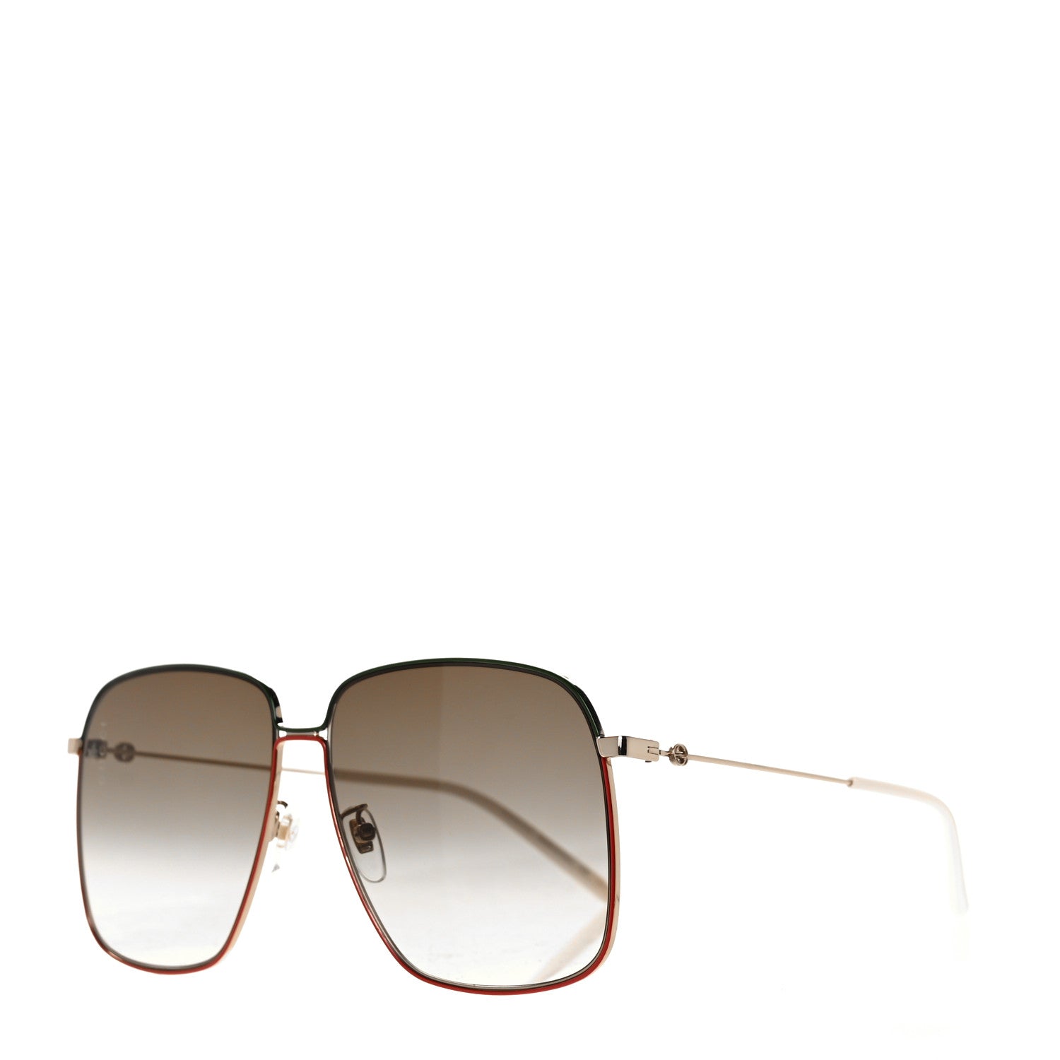 Gucci Web Rectangular Frame Interlocking G Sunglasses GG0394S Green Red 1 of 7