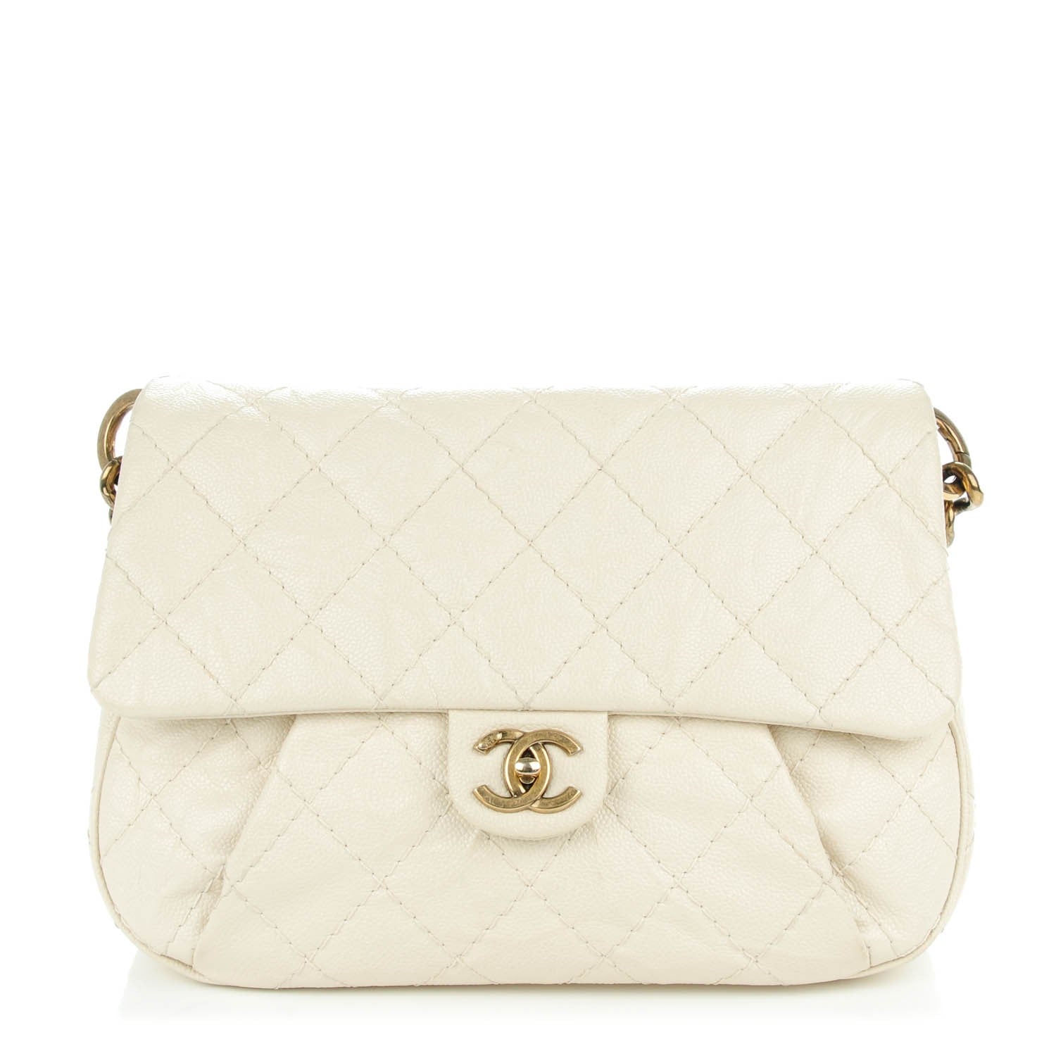 Chanel Crumpled Grained Calfskin Coco Pleats Messenger Flap Ivory 1 of 8