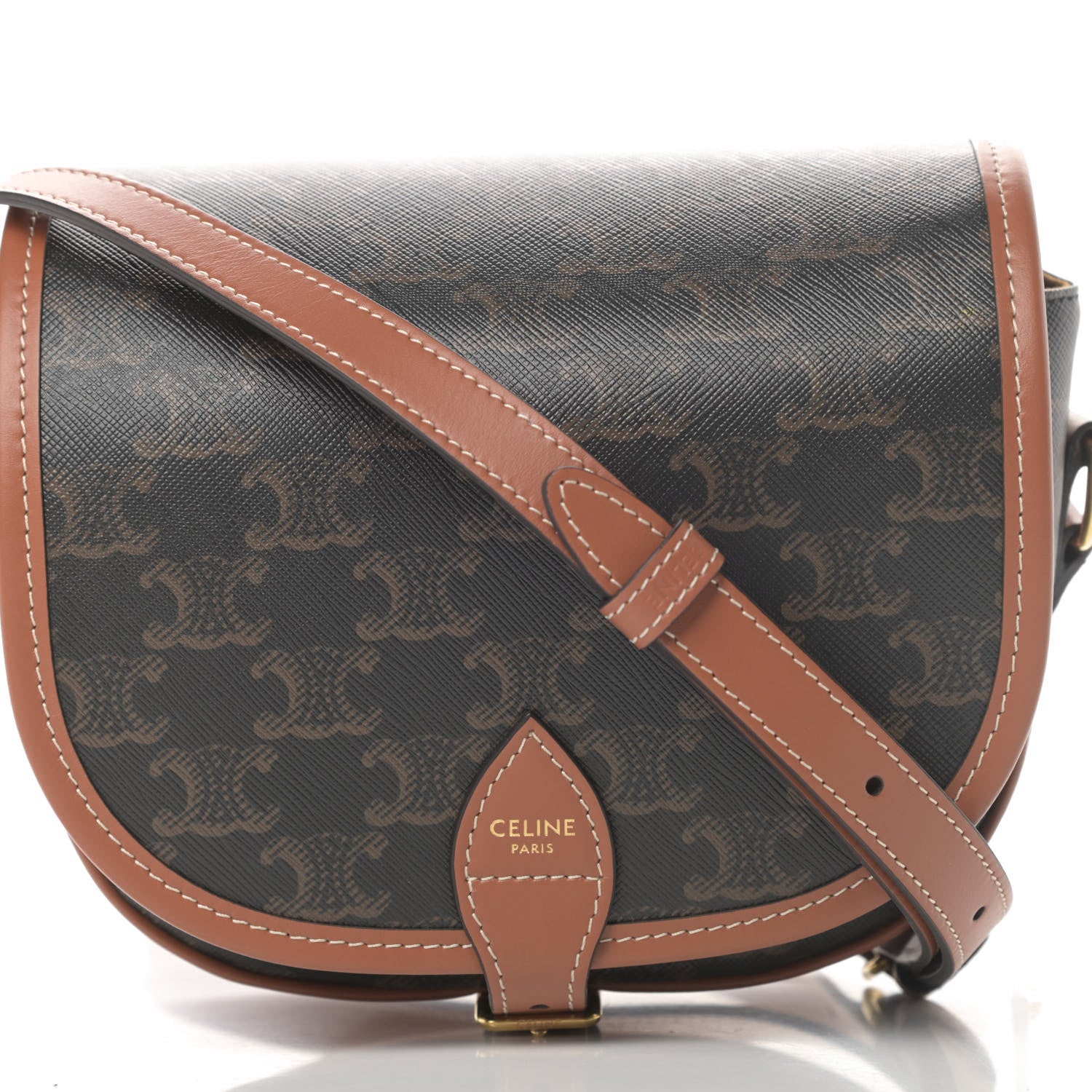 Celine Triomphe Canvas Medium Folco Bag Tan 8 of 11